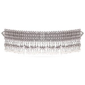 Rubans Oxidized Silver-Plated Handcrafted Beaded Choker Necklace with Silver Dangling Beads for Women Ethnic & Festivals