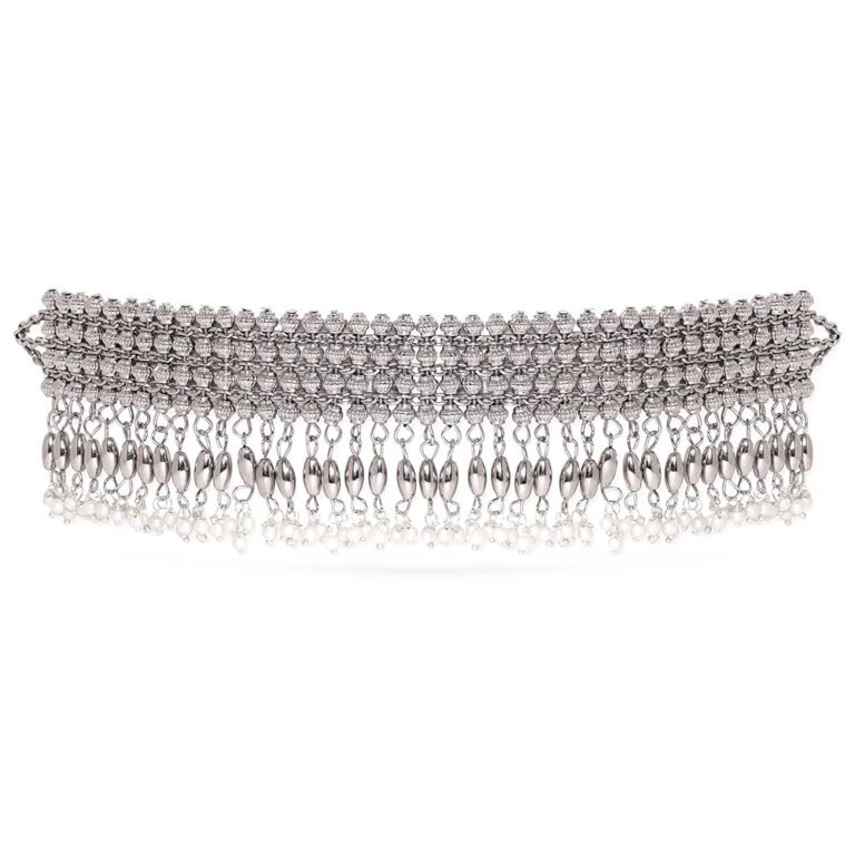 Rubans Oxidized Silver-Plated Handcrafted Beaded Choker Necklace with Silver Dangling Beads for Women Ethnic & Festivals