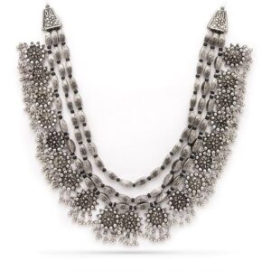 Rubans Oxidized Silver Plated Multi Layered Floral Design Ghungroo Beaded Handcrafted Traditional Necklace for Women and Girls, Perfect for Festive and Wedding Occasions