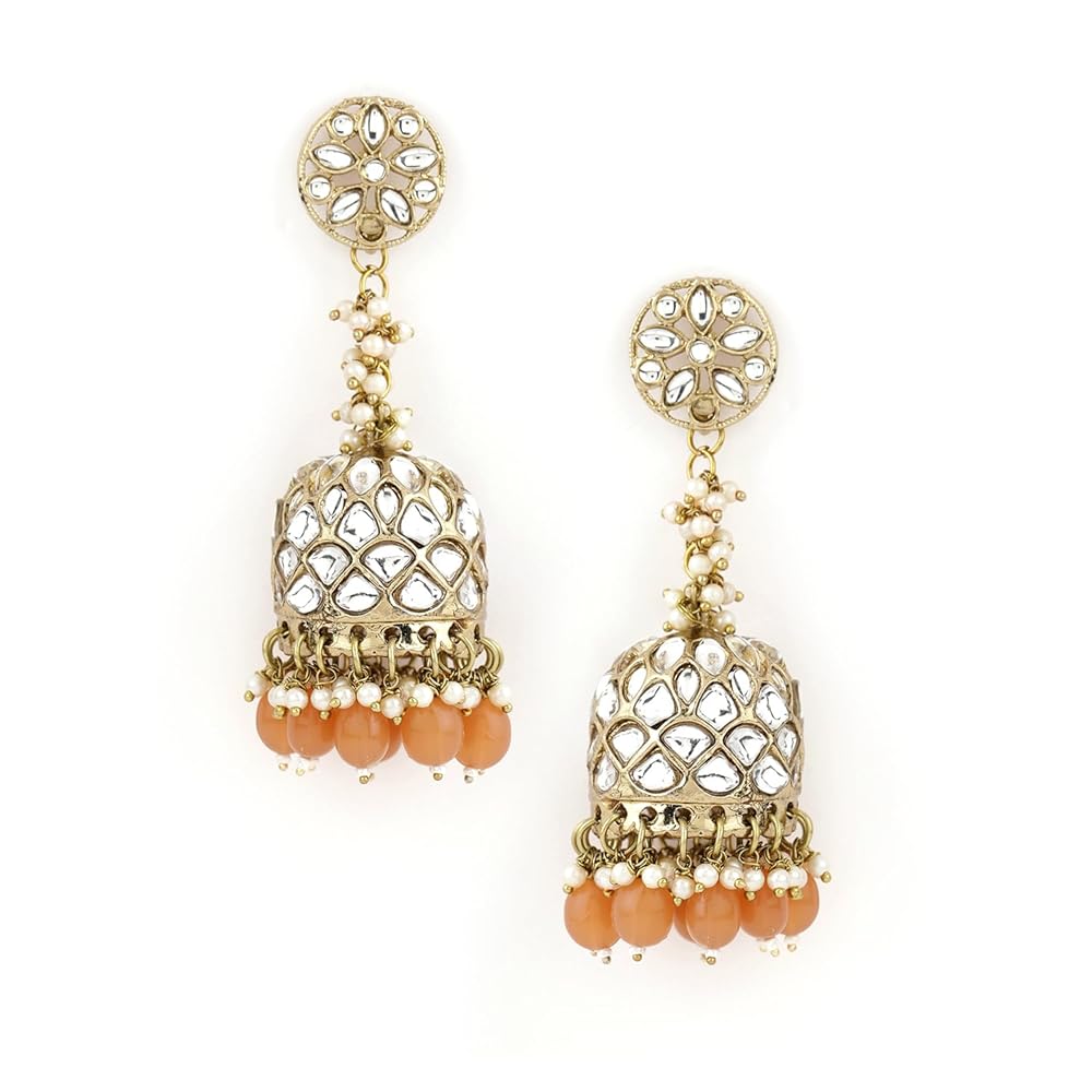 Rubans Oxidized Silver Plated Red & Blue Enamel Studded Chandelier Earrings for Women & Girls – Traditional with Beaded Detailing