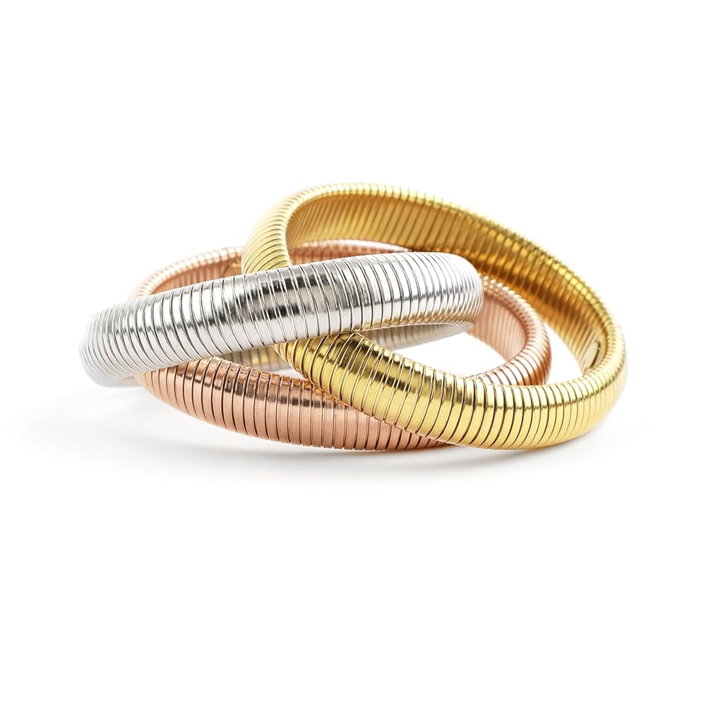 Rubans Rhodium, Gold & Rose Gold Plated Triple-Tone Stainless Steel Tarnish-Free Waterproof Demi-Fine Multi-Layered Statement Bracelet for Women & Girls – Perfect for Parties &...