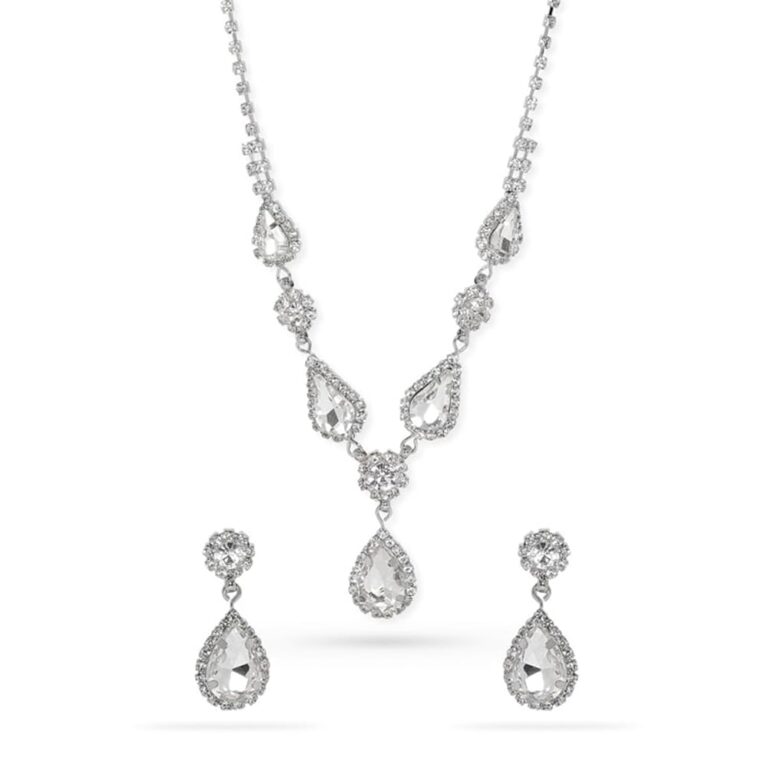 Rubans Rhodium-Plated Handcrafted Artificial Jewelry Set with Premium Crystal Studded and Matching Earrings For Women and Girls – Perfect for Weddings and Special Occasions