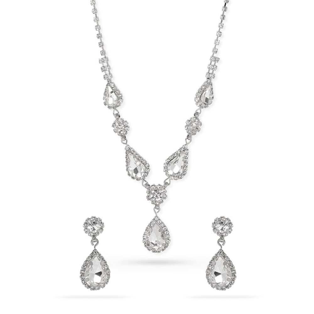 Rubans Rhodium-Plated Handcrafted Artificial Jewelry Set with Premium Crystal Studded and Matching Earrings For Women and Girls – Perfect for Weddings and Special Occasions