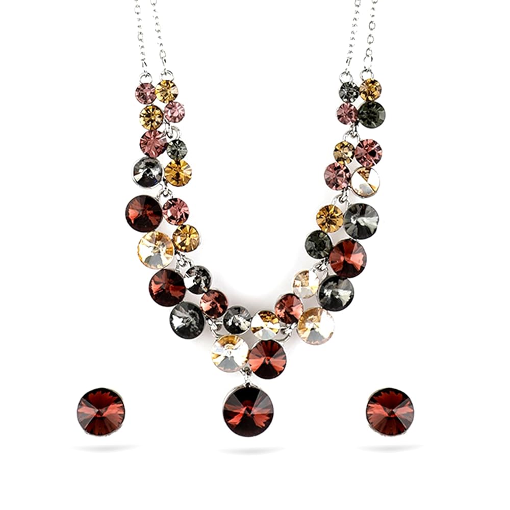Rubans Rhodium-Plated Multicolor Cubic Zirconia Layered Jewelry Set For Women and Girls – Perfect for Weddings and Special Occasions