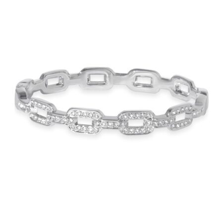 Rubans Rhodium-Plated Silver-Tone Cubic Zirconia Studded Openable Bangle-Style Bracelet for Women & Girls – Perfect for Elegant & Party Looks