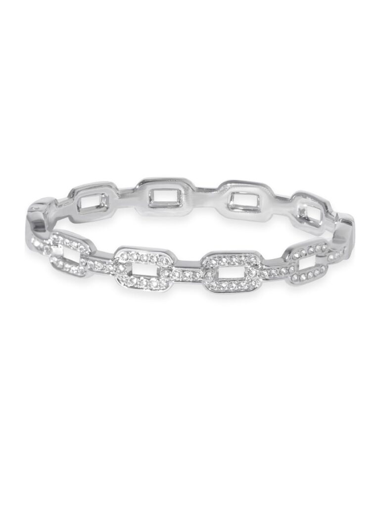 Rubans Rhodium-Plated Silver-Tone Cubic Zirconia Studded Openable Bangle-Style Bracelet for Women & Girls – Perfect for Elegant & Party Looks