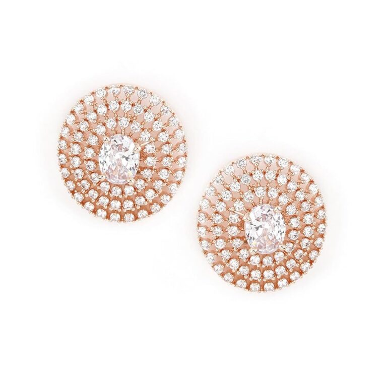 Rubans Rose Gold-White AD Stud Earrings For Women & Girls