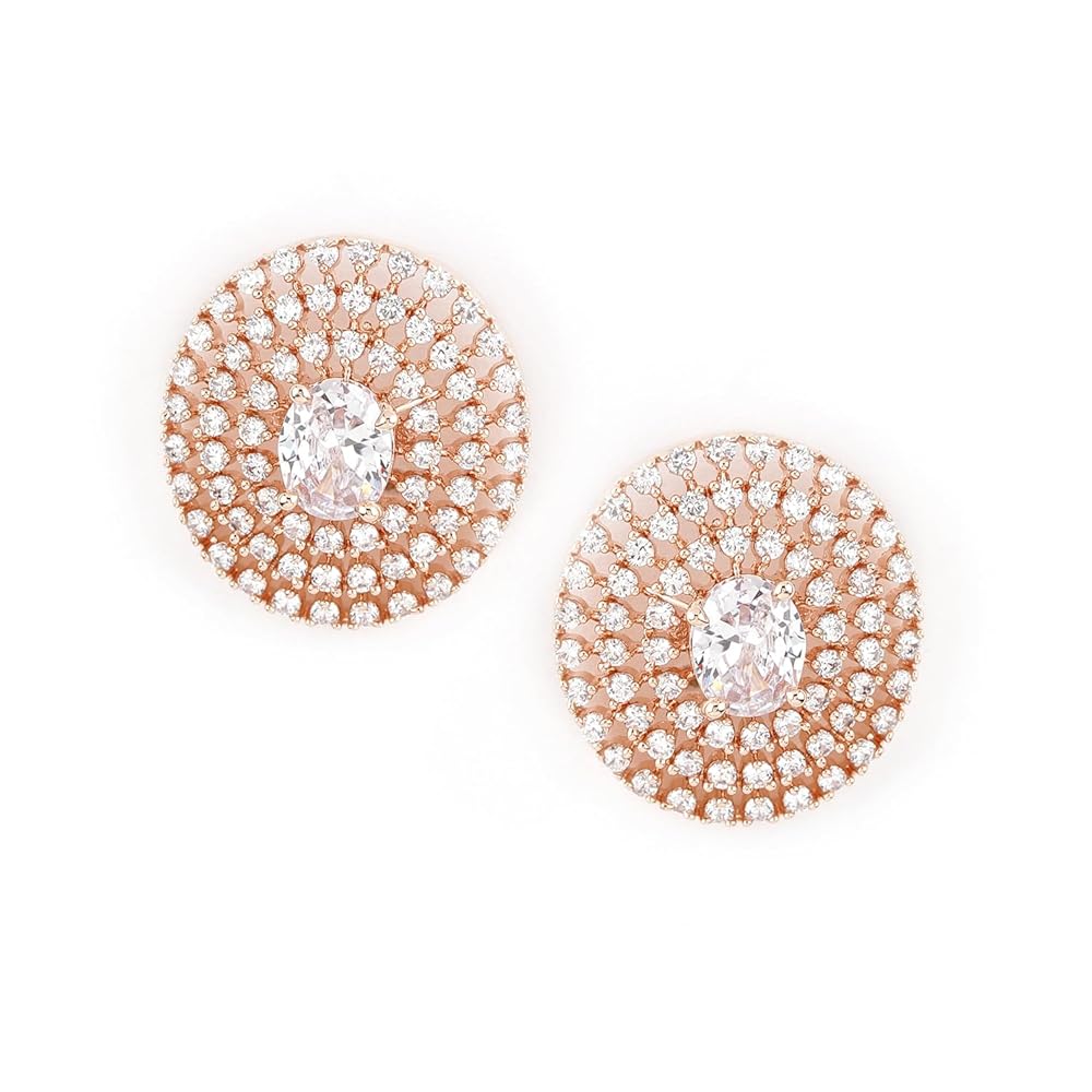 Rubans Rose Gold-White AD Stud Earrings For Women & Girls