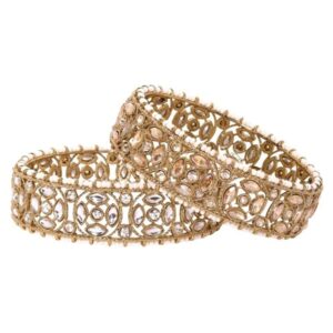 Rubans Set of 2, 22K Gold Plated Kundan Studded & Pearl Beaded Latest Traditional Handcrafted Bangles for Women & Girls, Ideal for any Festive & Wedding Occasions