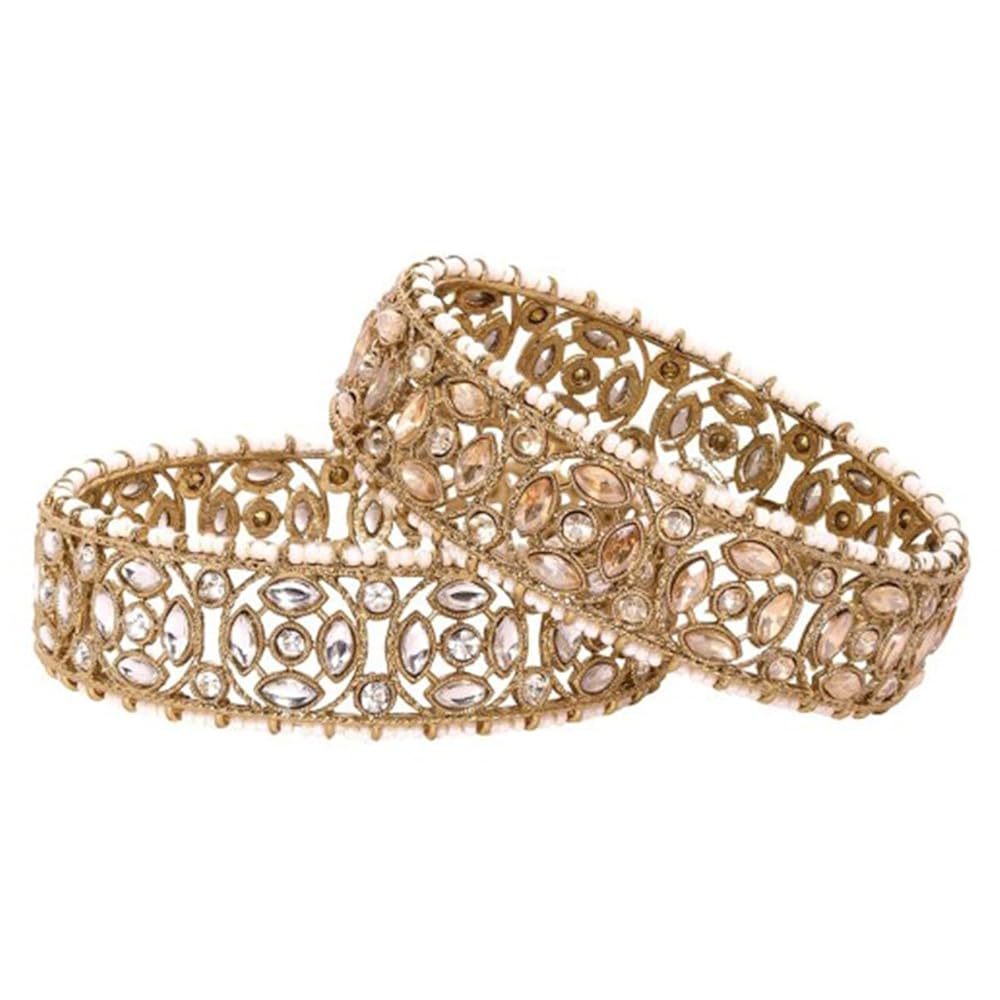 Rubans Set of 2, 22K Gold Plated Kundan Studded & Pearl Beaded Latest Traditional Handcrafted Bangles for Women & Girls, Ideal for any Festive & Wedding Occasions