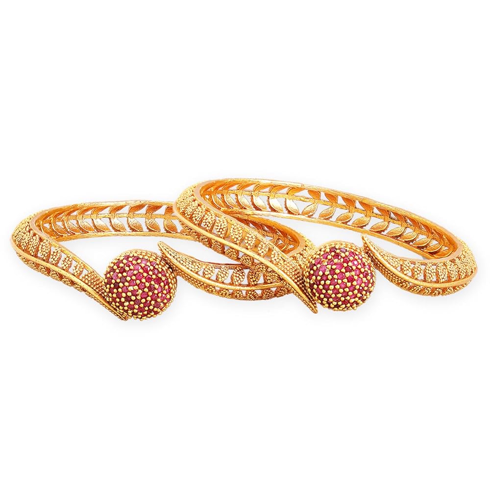Rubans Set of 2 22K Gold-Plated Stylish Stone Studded Traditional Bangles for Womens & Girls
