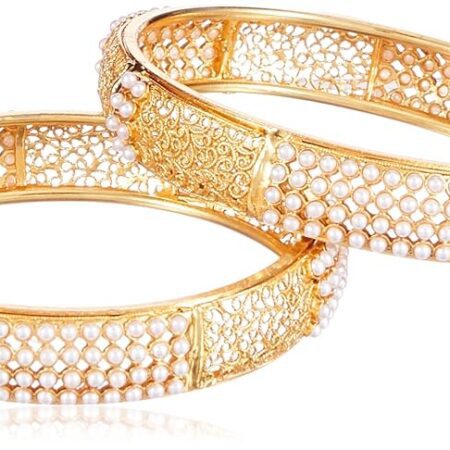 Rubans Set Of 2 Gold-Plated White Pearl-Studded Filgree Handcrafted Bangles