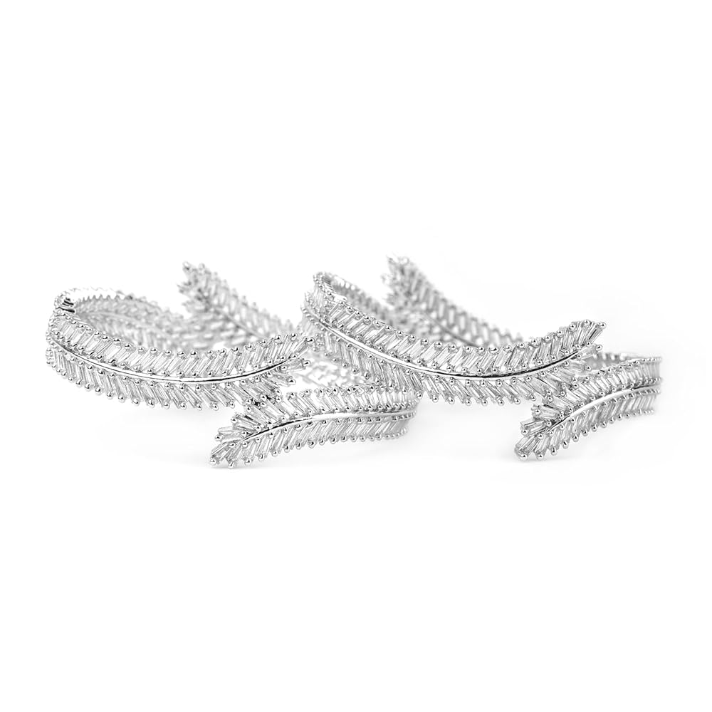 Rubans Set of 2 Rhodium-Plated AD & Cubic Zirconia Studded Premium Bangles