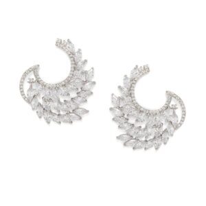 Rubans Silver-Plated Cubic Zirconia Studded Statement Designer Stud Earrings for Women & Girls – Perfect for Parties or any Special Occasions
