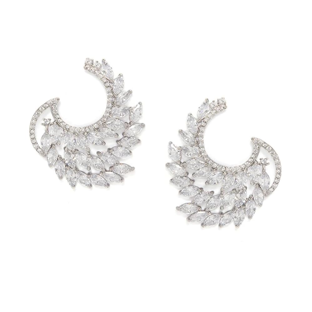 Rubans Silver-Plated Cubic Zirconia Studded Statement Designer Stud Earrings for Women & Girls – Perfect for Parties or any Special Occasions