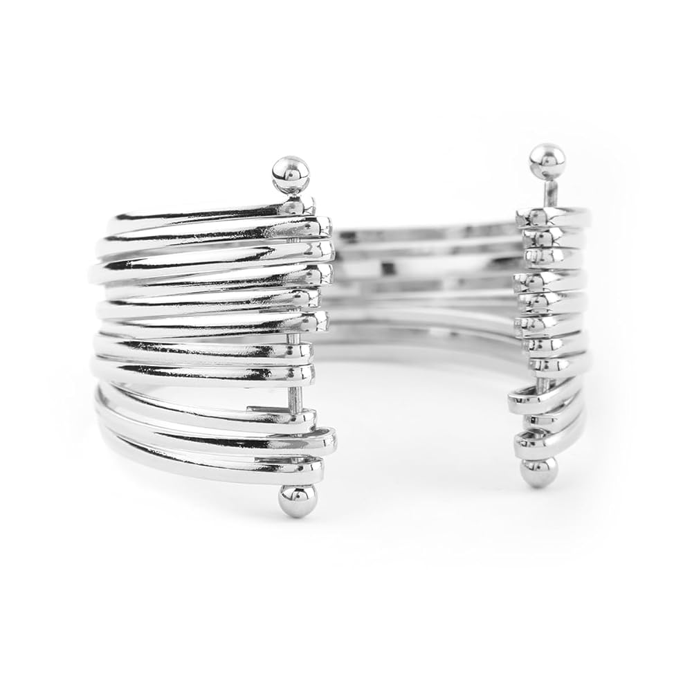 Rubans Silver-Plated Handcrafted Multi-Layered Wire Cuff Bracelet for Women & Girls – Perfect for Casual & Special Occasions