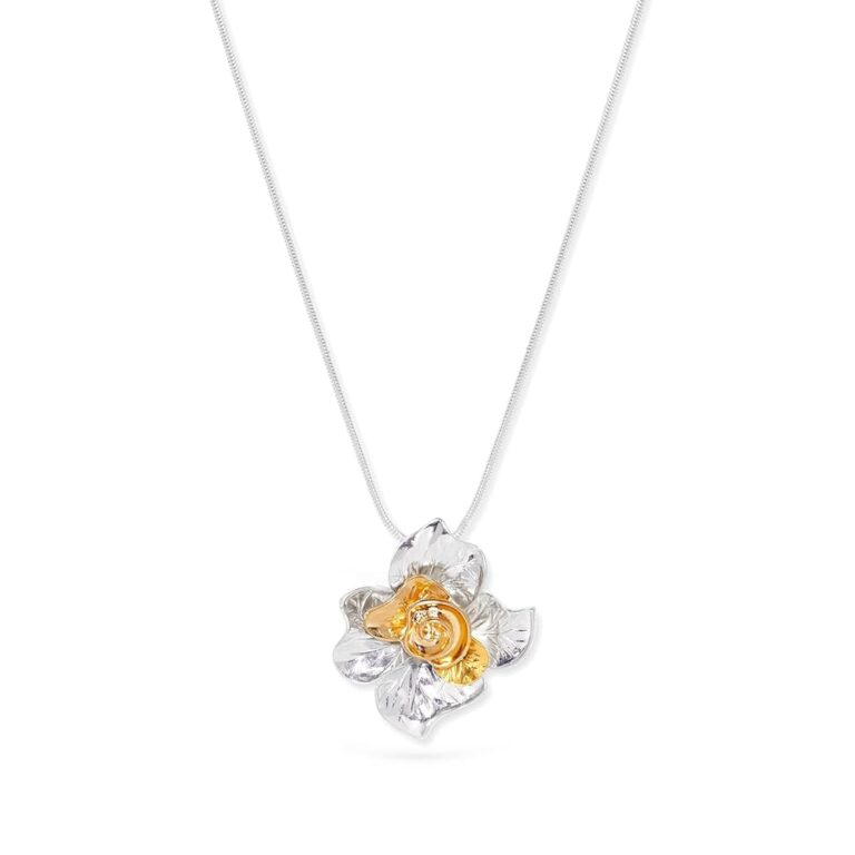 Rubans Silver-Plated Pendant with Chain – Elegant Silver & Gold-Tone Flower Design Necklace for Women & Girls