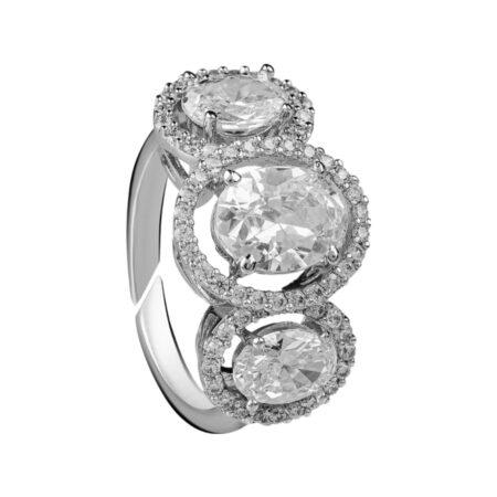Rubans Women Rhodium Plated Studded Finger Ring, Adjustable