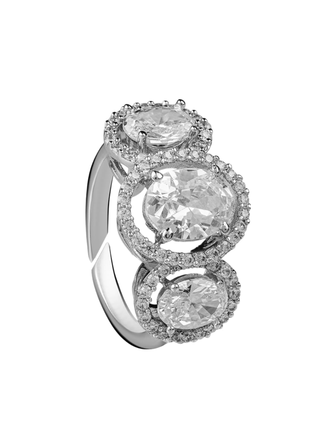 Rubans Women Rhodium Plated Studded Finger Ring, Adjustable