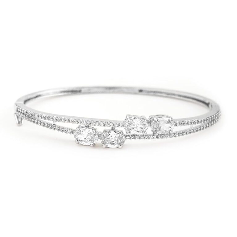 Rubans Women Silver-Plated White Cubic Zirconia Bangle-Style Bracelet