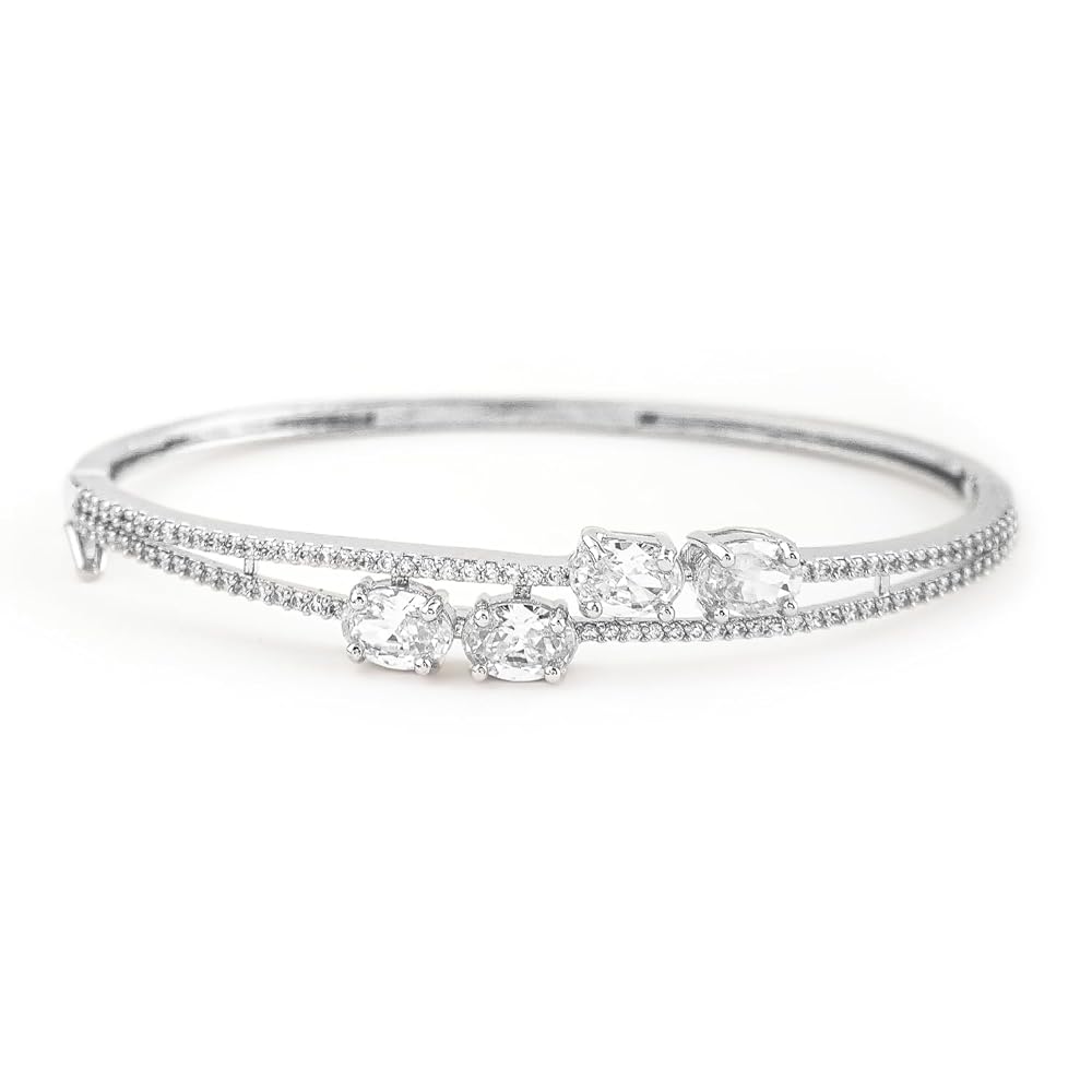 Rubans Women Silver-Plated White Cubic Zirconia Bangle-Style Bracelet