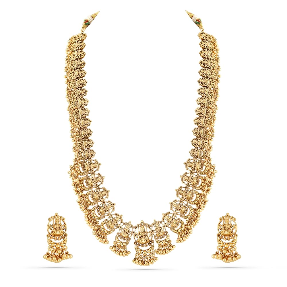 Rubans Womens 24K Gold Plated Handcrafted Traditional Lakshmi Temple Jewellery Set with Gold Beads - Ideal for Weddings & Special Occasions