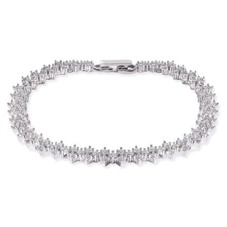 Rubans Womens Brass Cubic Zirconia Rhodium-Plated Link Bracelet
