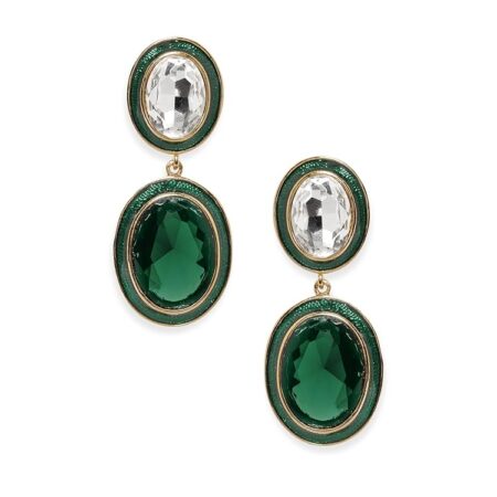 Rubans Women's Gold Plated Emerald Crystal Teardrop Shaped Drop Earrings