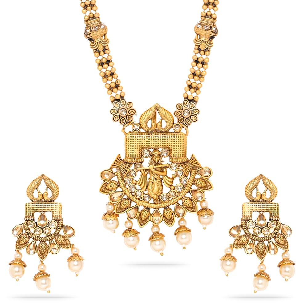 Rubans Women's Lord Krishna Temple Jewelry Necklace Set