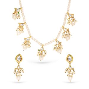 Rubans Women's Majestic Fusion White Pearl With Kundan Necklace Set