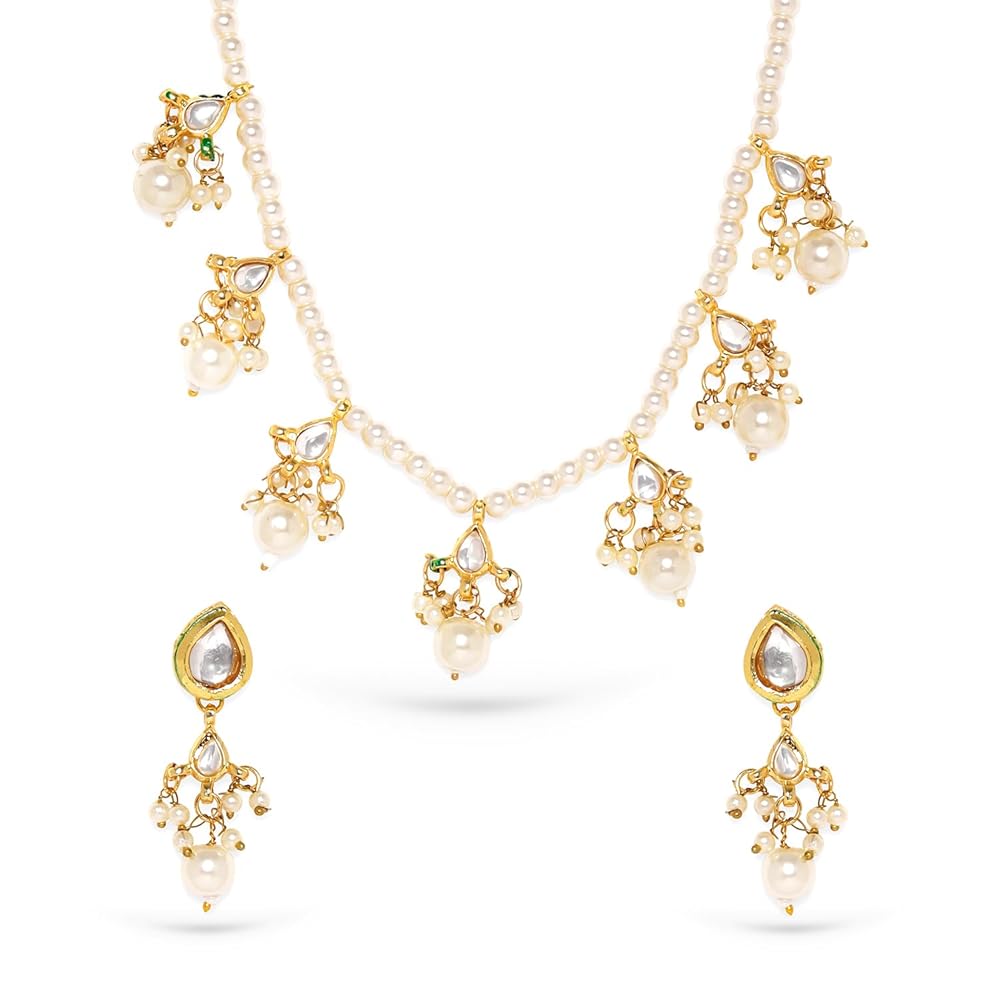 Rubans Women's Majestic Fusion White Pearl With Kundan Necklace Set