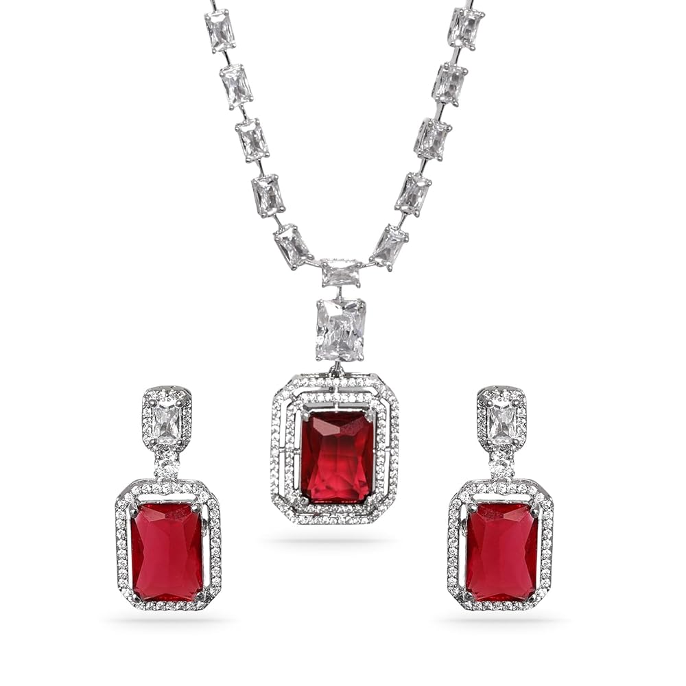 Rubans Women's Rhodium-Plated Cubic Zirconia Studded Necklace Set For Women and Girls – Perfect for Weddings and Special Occasions