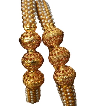 Rubans Womens Set Of 2 Gold-Plated White Pearls-Studded Handcrafted Bangles