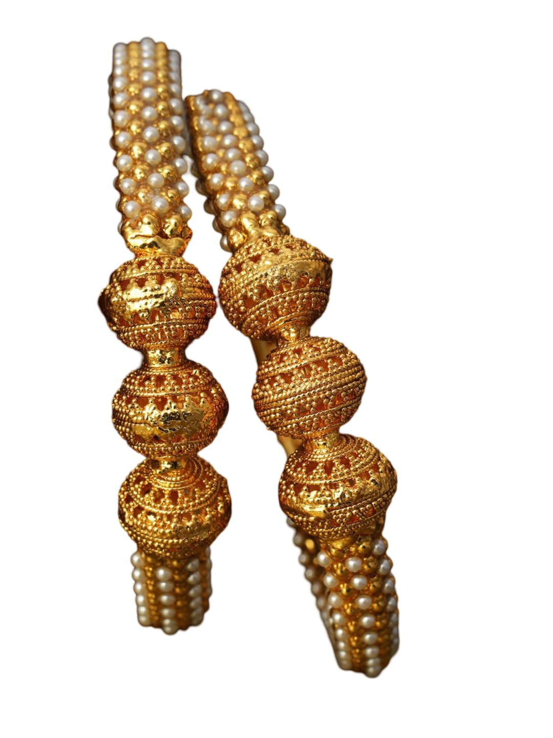Rubans Womens Set Of 2 Gold-Plated White Pearls-Studded Handcrafted Bangles
