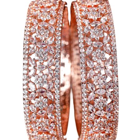 Rubans Womens Set of 2 Rose Gold Plated Zirconia Stone Studded Bangles