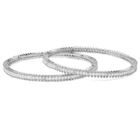 Rubans Womens Silver Plated Set of 2 Zirconia Studded Bangles