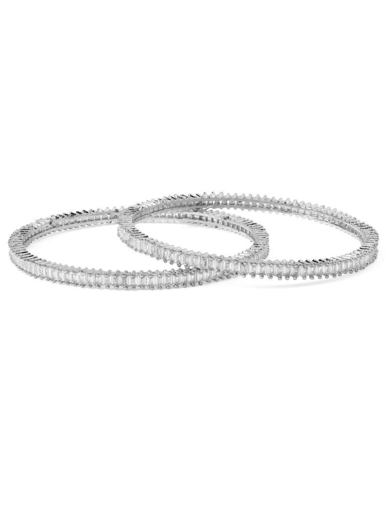 Rubans Womens Silver Plated Set of 2 Zirconia Studded Bangles