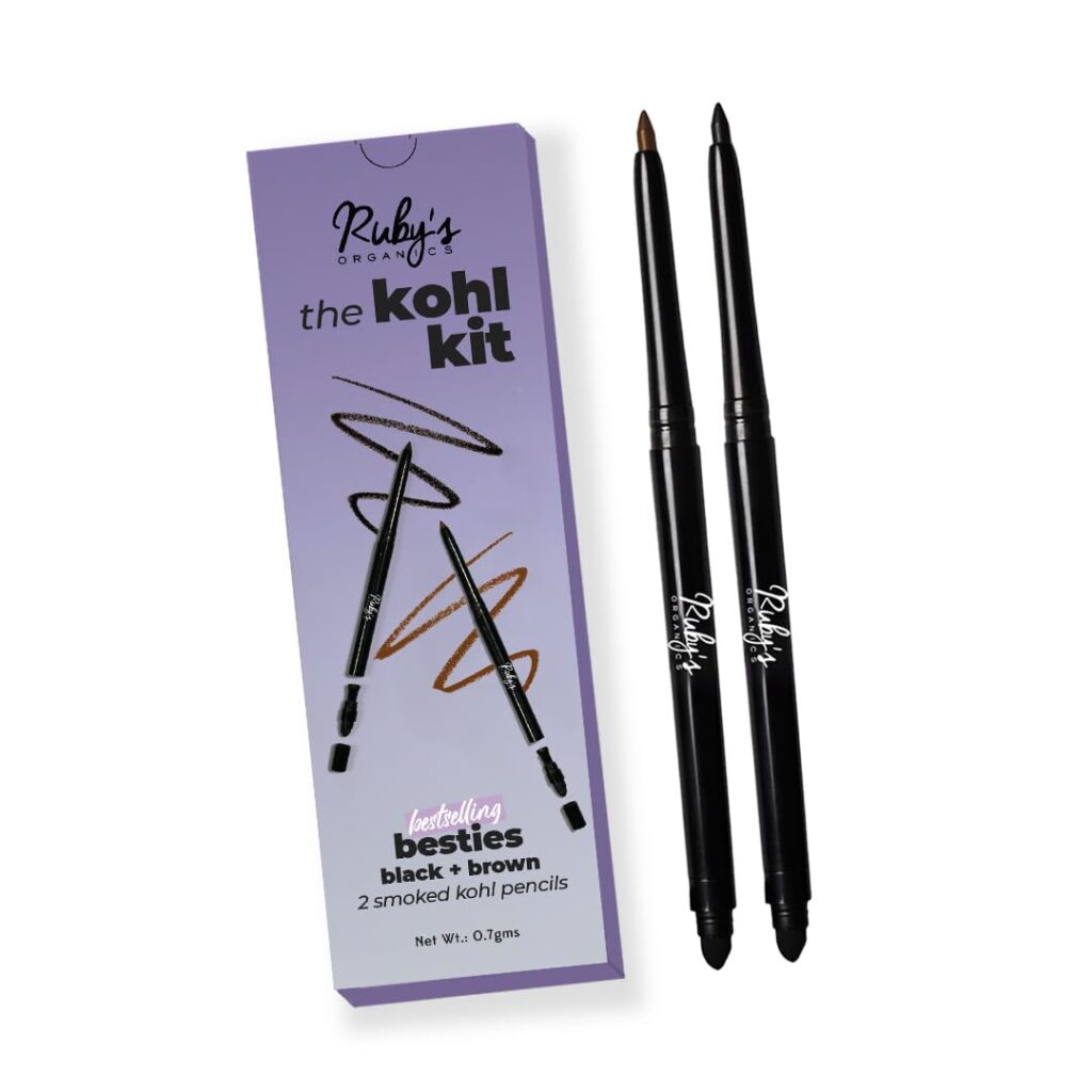Ruby's Organics Kohl Eyeliner Beauty Gift Kit for Women- with In-Built Smudger,Extra Smooth & Long Lasting Kajal,Organic Eye Makeup,100% Natural,Black & Brown-0.35g each- Combo...