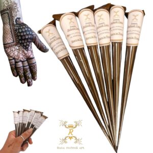 RUTU MEHNDI ART - Homemade Organic Henna Cones - Chemical-Free, Infection-Free, Natural Mehndi for All Skin Types, Bridal & Hand Art, Long-Lasting Dark Red Stain (6 Cones)
