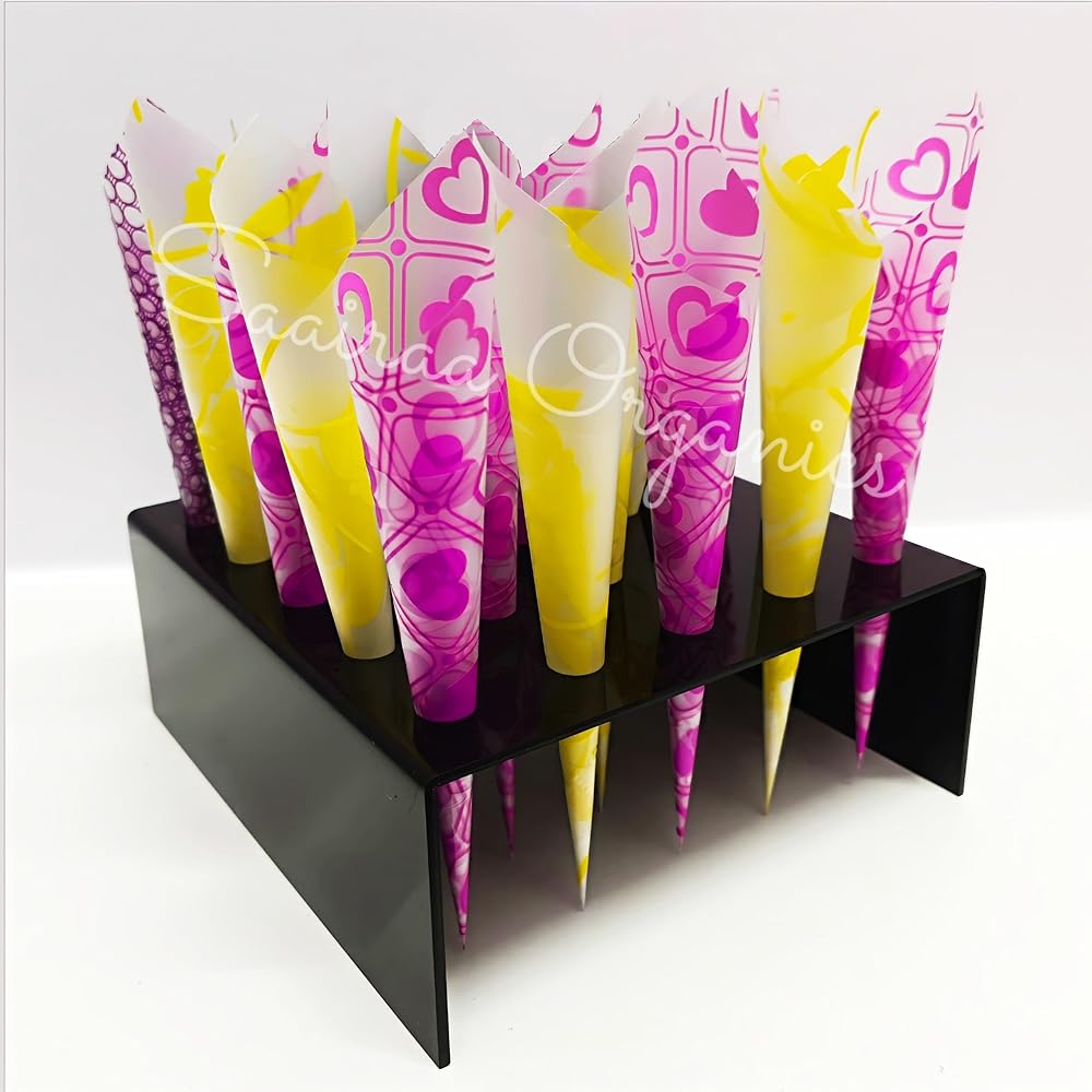 Saairaa Organics Acrylic Mehndi Cone Holder Stand | Mehndi Cone Organizer | Mehndi Cones Display | 25 Holes Stand (Black)