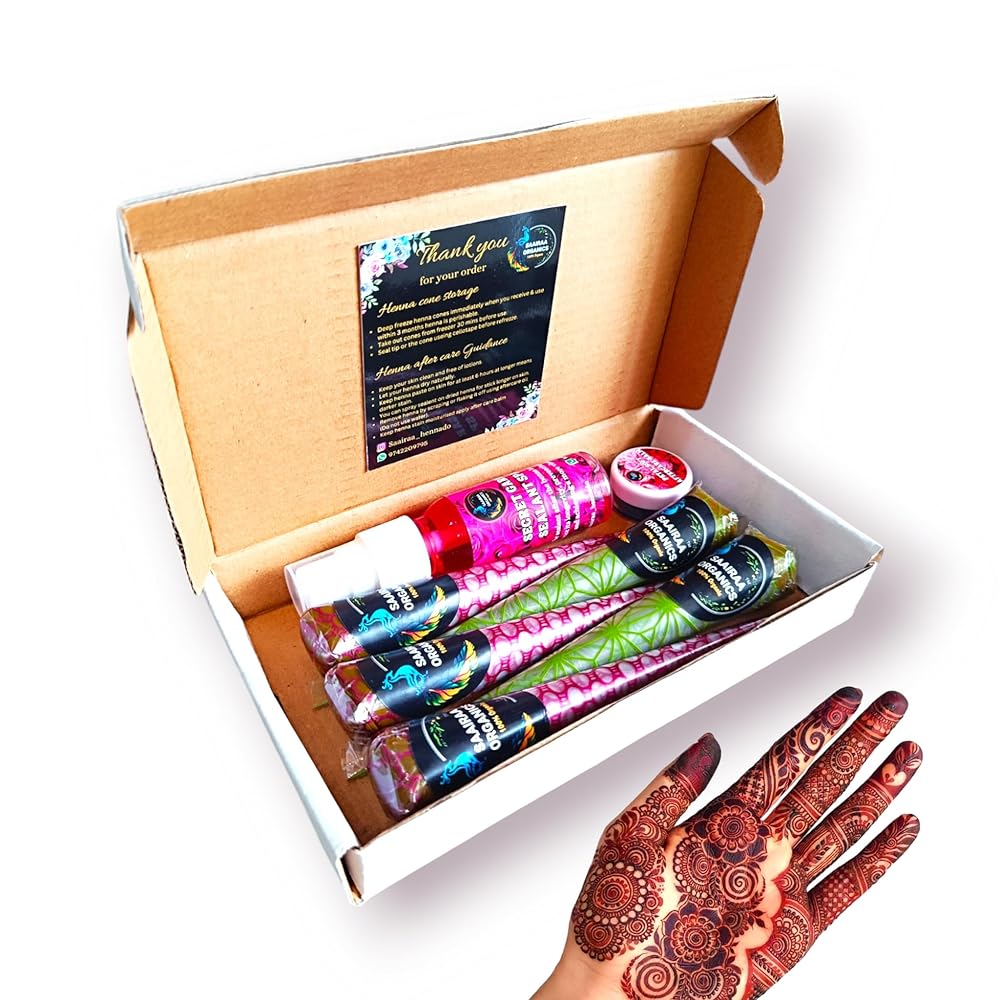 Saairaa Organics Bridal Mehndi Cones (5pcs in 1 box) + Free Aftercare Balm & Sealant Spray