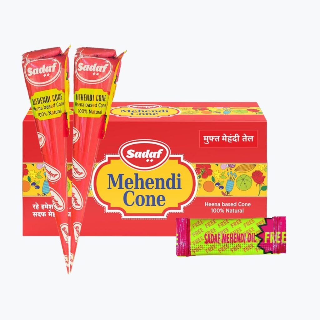 Sadaf Natural Mehendi Cone - Pack of 12 Cones with Mehendi Aftercare oil free | Mehendi Cone for Hands & Feet | For Dulhan and Bridal mehendi | Mehendi Cone for Wedding