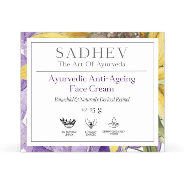 Sadhev Ayurvedic Anti Ageing Face Cream Bakuchiol & Naturally Derived Retinol (15 g) - Sadhev
