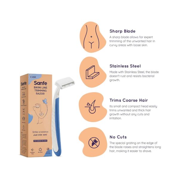 Sanfe Bikiniline Trimmer & Razor For Sensitive Areas and Eyebrow Touch up Razor - Pack of 3 Combo - Sanfe
