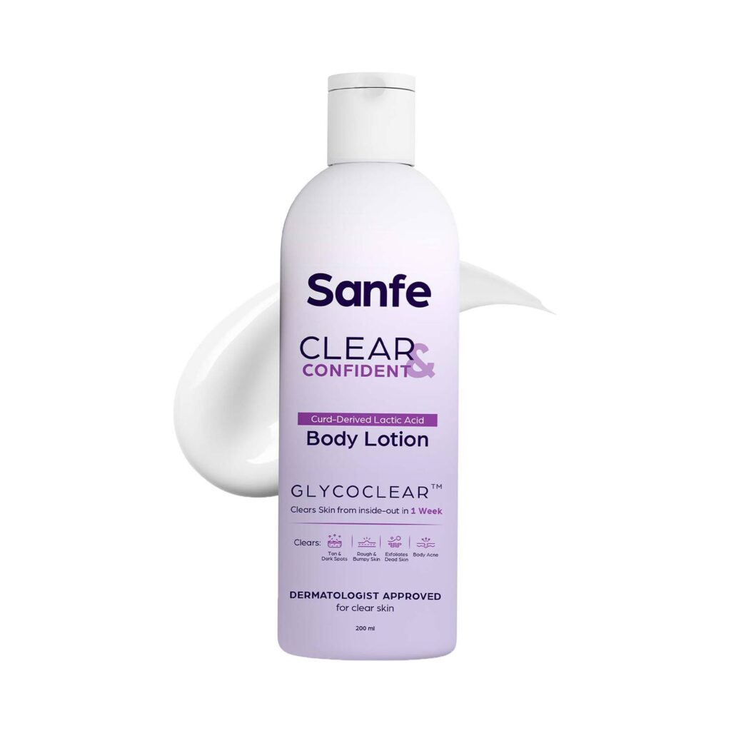 Sanfe Clear & Confident Glycolic Acid And Daily AHA Lotion For Smooths Rough & Bumpy Skin (200ml) - Sanfe