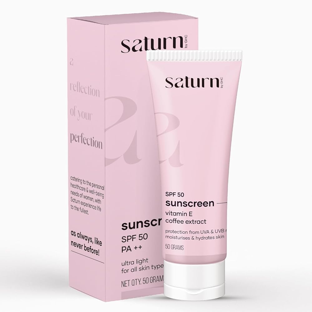 Saturn by GHC Spf 50 Pa++ Suncreen, Broad Spectrum Uva & Uvb Protection Anti-Pollution, No White Cast, Sls-Free, Paraben-Free, 100% Vegan (50Gm - Pack Of 1, All)