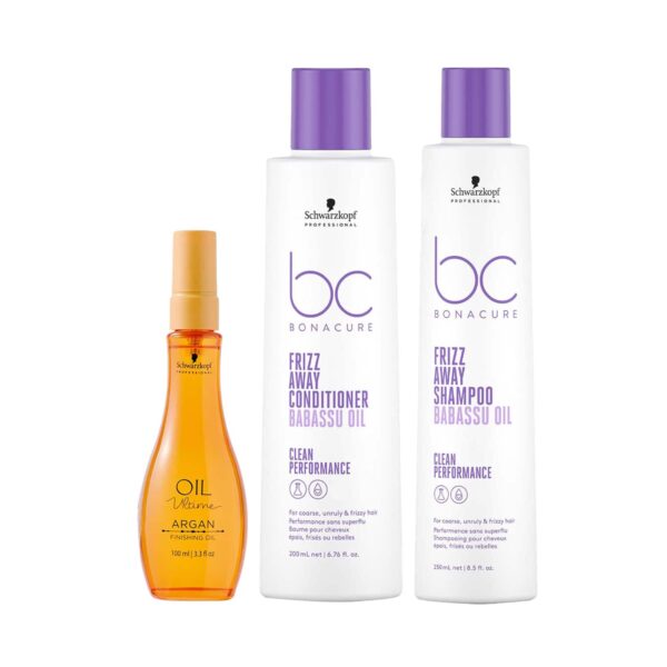 Schwarzkopf Professional Bonacure Frizz Away Shampoo+Conditioner+Ultime Argan Finishing Oil Combo - Schwarzkopf Professional