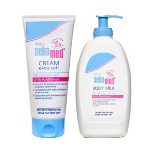 SebaMed Baby Body Lotion for All Skin Types (400 ml) & Baby Powder with Honeysuckle (200 g) Combo - Sebamed