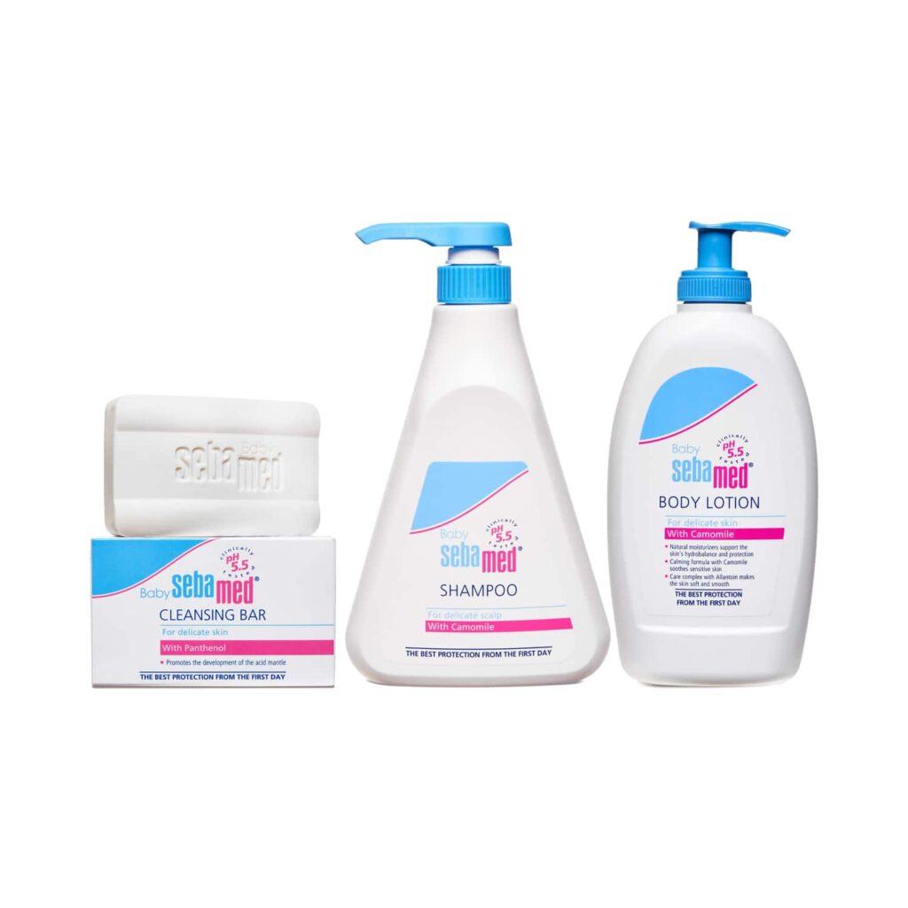Sebamed Baby Lotion (400 ml) & Baby Cleansing Bar - (100 g) & Childrens Shampoo (500 ml) Combo - Sebamed