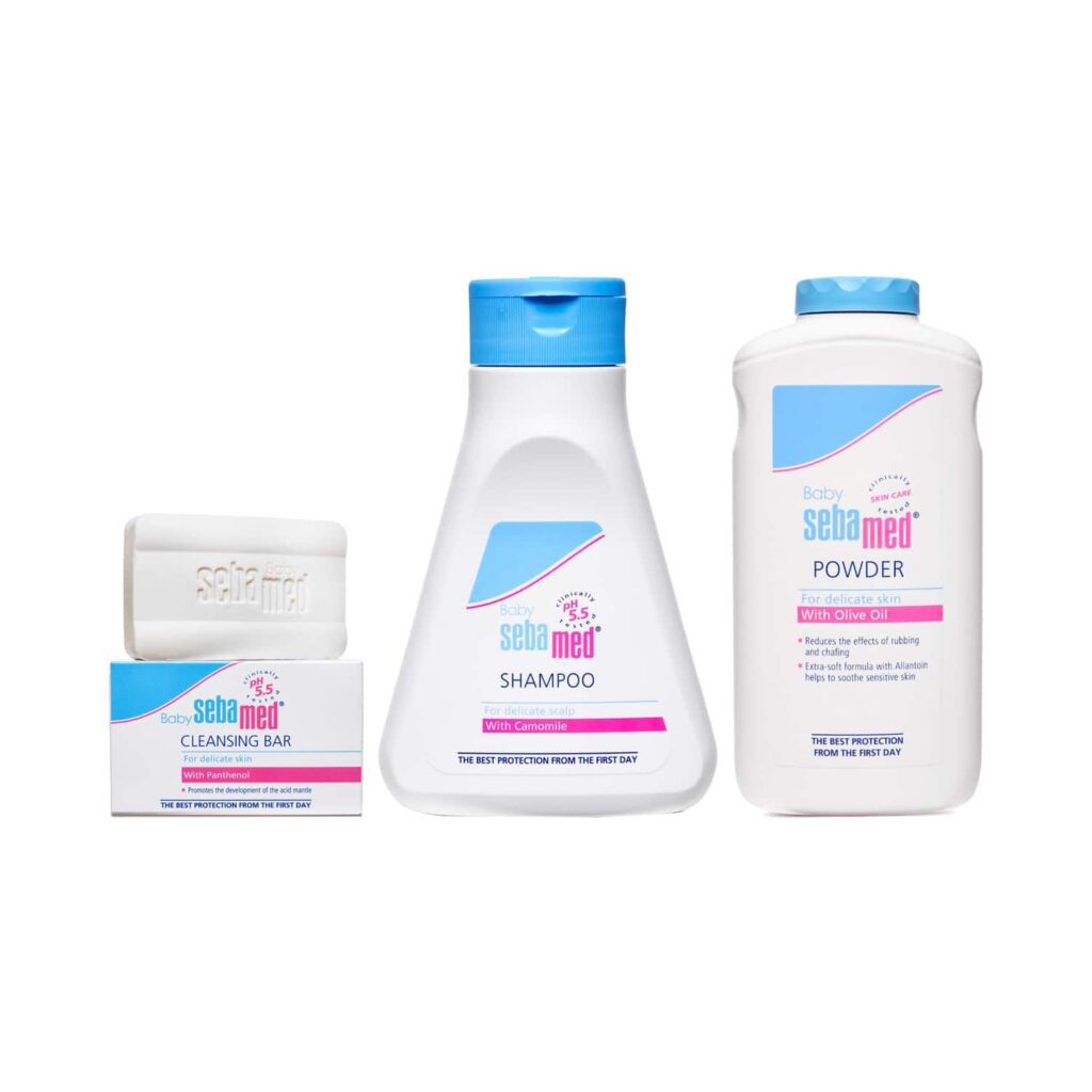 SebaMed Baby Powder Baby Cleansing Bar and Baby Children Shampoo Combo - Sebamed